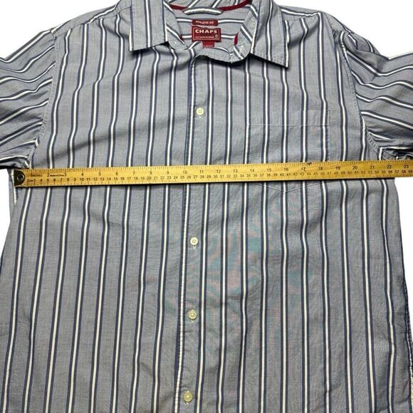 Vintage Chaps Denim Athletic Fit Mens XL Button Up Striped Shirt Light Blue - Picture 7 of 8